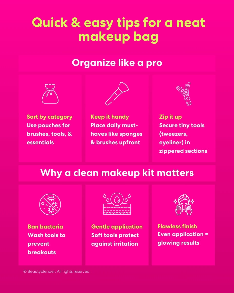 quick and easy tips for a neat makeup bag